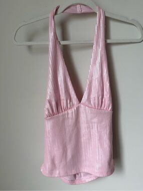 Faded rose pink Sequin Halter V-Neck Top